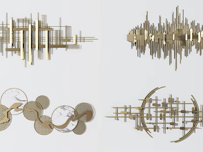 Modern Geometric Wall Decor With Golden Metal Abstract Patterns And Creative Structures 3d model