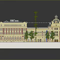 Classical Architectural Model With Trees Fountain Square And Exterior Design Details
