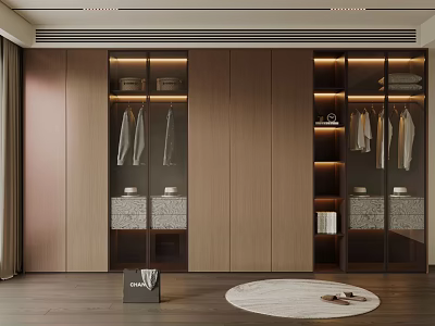 Modern Sleek Wardrobe With Glass Front Doors LED Strip Lighting And Storage Shelves 3d model