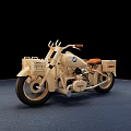 Vintage BMW Motorcycle With Light Colored Body And Side Cases On Black Background Display Platform