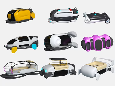 Futuristic Concept Vehicles Featuring Various Colorful Designs Unique Shapes And Styles 3d model