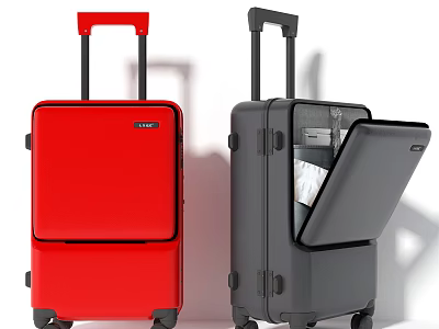 Red And Gray Suitcases Open And Closed With Organized Items Inside For Travel 3d model