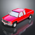 Red Classic Pickup Truck With Shiny Exterior Reflective Surface And Chrome Accents