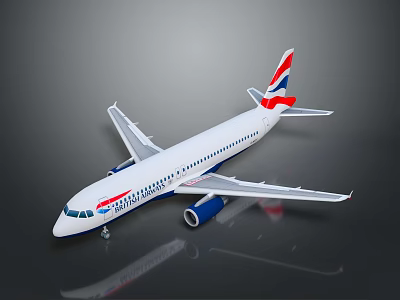 Detailed British Airways Airplane Model With White Body Red Blue Tail On Dark Background 3d model