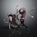 Various Artistic Designed Dolls With Horns Tall Figure Black Outfit And Dynamic Poses