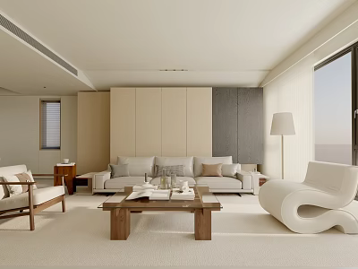 Modern Living Room Interior Design With Sofa Coffee Table Armchair And Floor To Ceiling Window 3d model