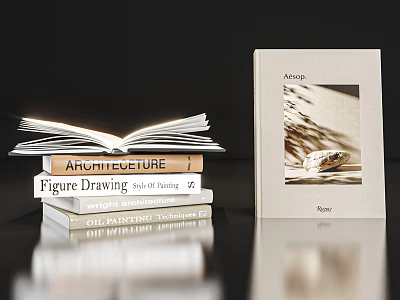 Decorative Ornament Set With Open Book Stack Of Books Picture Frame Featuring Ring 3d model