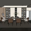 Modern Restaurant Interior With Dining Table Chairs Wine Cabinets And Green Plants