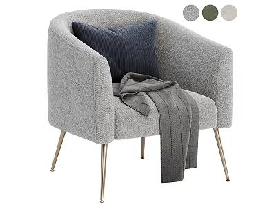 Gray Accent Chair with Navy Pillow Gray Throw Blanket and Metal Legs Three Colors Options 3d model