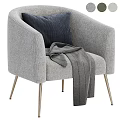 Gray Accent Chair with Navy Pillow Gray Throw Blanket and Metal Legs Three Colors Options