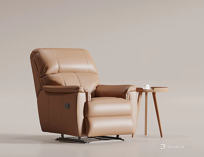 Comfortable Brown Leather Massage Chair With Side Table And Cup For Relaxation 3d model 