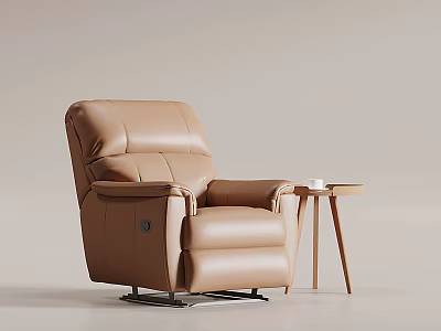 Comfortable Brown Leather Massage Chair With Side Table And Cup For Relaxation 3d model