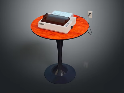 Round Wooden Table With Orange Top Black Metal Leg And White Appliance 3d model