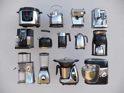 Various Modern Daily Electrical Appliances With Stainless Steel And Black Design For Household Use 3d model