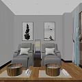 Relaxing SPA Sauna Room with Gray Chairs Wooden Foot Basins Towels and Wall Paintings