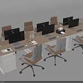 Modern Office Desk Setup With Multiple Workstations Ergonomic Chairs Computer Monitors And Storage Drawers