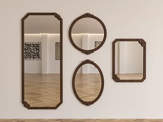 Wood carving mirror combination 3d model