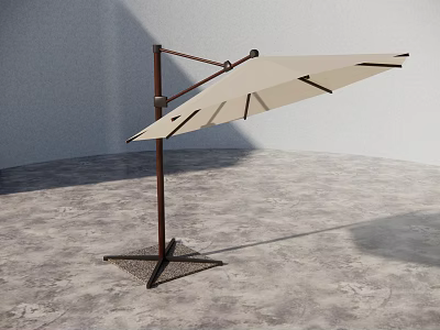 Minimalist Garden Outdoor Umbrella With Beige Canopy Black Lines And Dark Brown Metal Frame 3d model