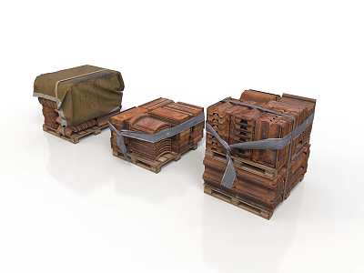 Three Strapped Wooden Crates With Canvas Cover And Bundled Design 3d model