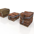 Three Strapped Wooden Crates With Canvas Cover And Bundled Design