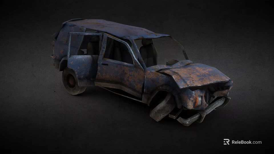 Old Rusted Car With Damaged Body And Broken Exterior Parts 3d model 