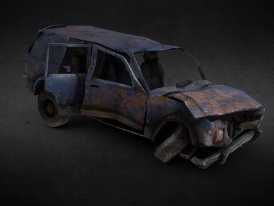 Old Rusted Car With Damaged Body And Broken Exterior Parts 3d model