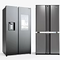 Modern Black Refrigerators Featuring French Door Water Dispenser And Bottom Freezer Design