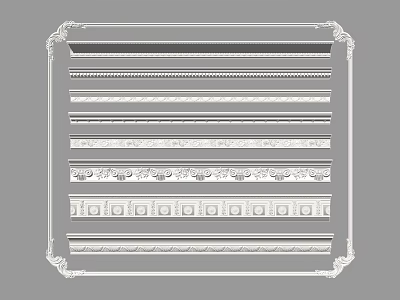 Gypsum Moldings with Various Decorative Patterns for Interior Decoration 3d model