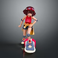 Anime Style Game Character With Red Hair Goggles Red Top Blue Shorts Knee Pads Skateboard