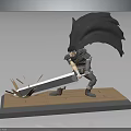 Action Warrior Figure Swinging Sword Creating Shattering Effect On Wooden Base 3d model
