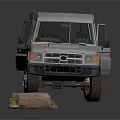 White SUV Model Featuring Red Cross Emblem On Stone Display Base