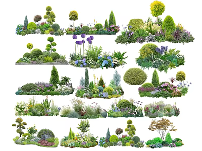 Diverse Plant Combinations For Garden Landscape With Shrubs Flowers And Ornamental Grasses 3d model