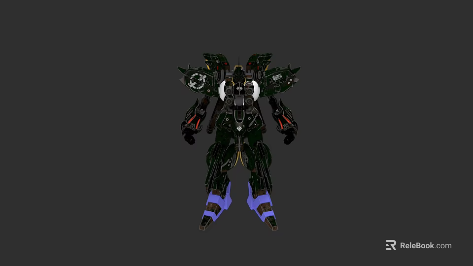 Cosmic Space Themed Futuristic Green Black Mech Robot with Purple Accents Design 3d model 