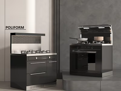 POLIFORM Black Integrated Kitchen Appliances Featuring Stove And Oven Units 3d model