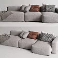 Light Gray Sectional Sofa With Brown Gray and Checkered Cushions And Soft Throw Blanket 3d model