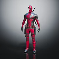 Deadpool Superhero In Red And Black Costume With Armor And Weapons Full Body View