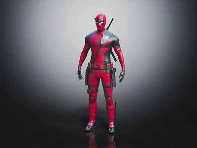 Deadpool Superhero In Red And Black Costume With Armor And Weapons Full Body View 3d model
