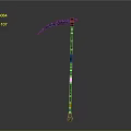 Ancient Fantasy Scythe With Green Decorative Long Handle And Blue Sharp Blade Design