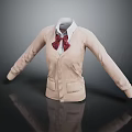 Beige Cardigan Outfit With White Shirt And Red Bow Tie For Casual Fashion Look