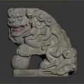 Traditional Stone Lion Statue With Intricate Mane Claws And Stone Ball Base