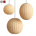 Three Stylish Beige Spherical Pendant Lights With Modern Striped Fabric Design