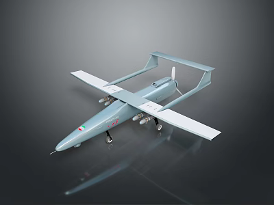 Gray Military Reconnaissance Drone With Long Wings Landing Gear And Logo 3d model