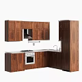 Contemporary Wooden Kitchen Cabinets Design With Oven Stove Sink And White Countertop