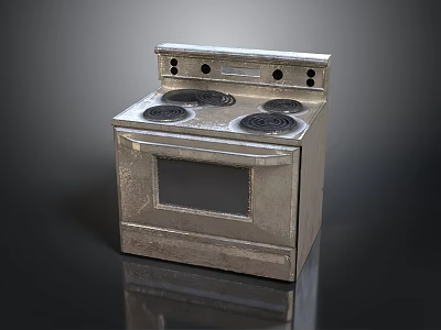 Silver Electric Oven Stove With Four Burners For Home Kitchen Appliances 3d model