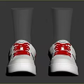 White Stylish Sneakers With Red Laces Red Accents And Black Logo Design