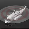 White Helicopter With Rotor And Windows On Circular Transparent Background Red Concentric Circles 3d model