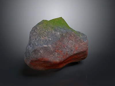 Natural Decorative Stone With Green Moss Gray Red Color And Surface Texture 3d model