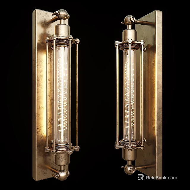 Vintage Brass Wall Lamp With Glass Tube Shade And Decorative Metal Frame 3d model 