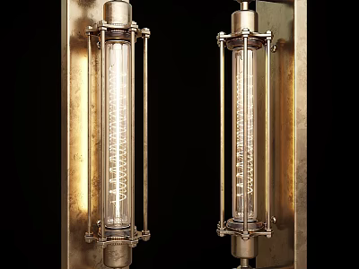 Vintage Brass Wall Lamp With Glass Tube Shade And Decorative Metal Frame 3d model