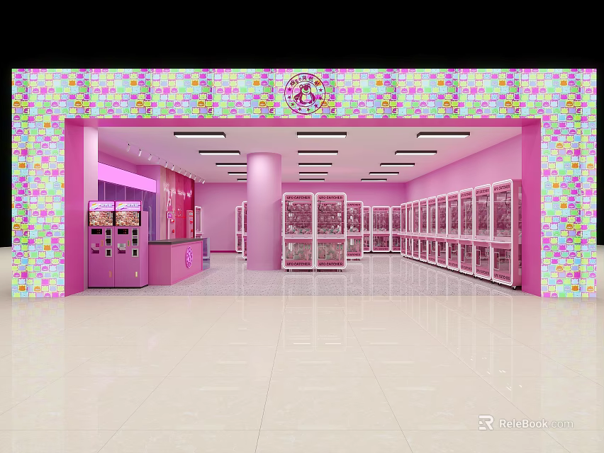 Vibrant Indoor Playground With Pink Walls Colorful Decorations Bright Lighting And Lockers 3d model 